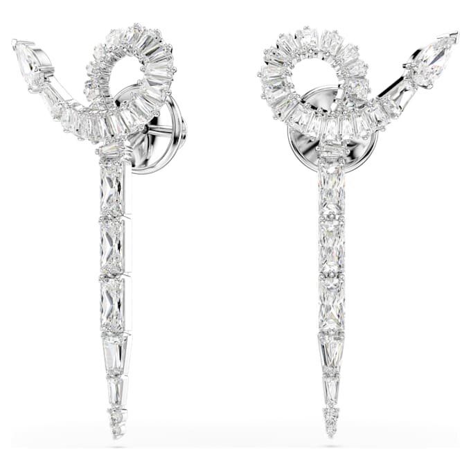 Brincos pendentes em forma de cobra com cortes mistos, Ano da Cobra, Branco, banhados a ródio Brincos pendentes em forma de cobra com cortes mistos, Ano da Cobra, Branco, banhados a ródio