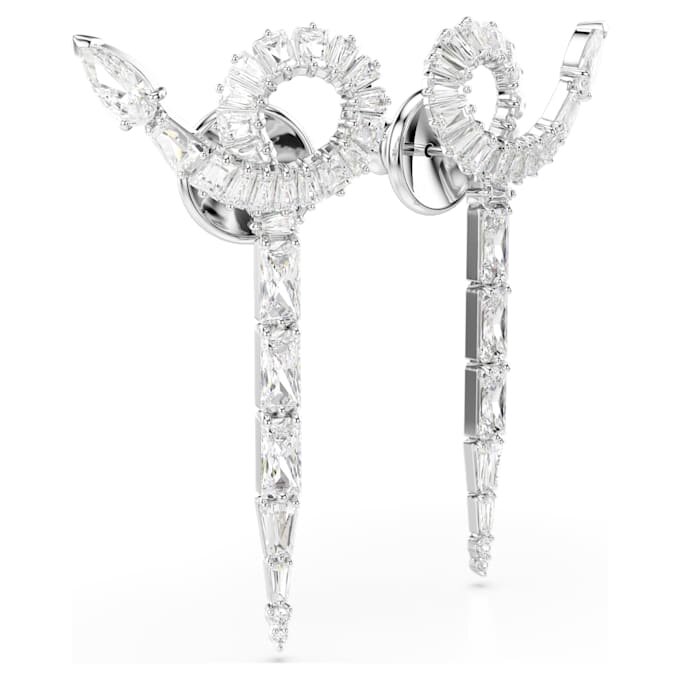Brincos pendentes em forma de cobra com cortes mistos, Ano da Cobra, Branco, banhados a ródio Brincos pendentes em forma de cobra com cortes mistos, Ano da Cobra, Branco, banhados a ródio