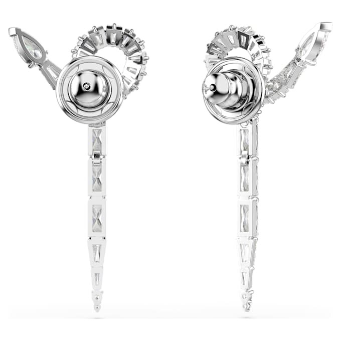 Brincos pendentes em forma de cobra com cortes mistos, Ano da Cobra, Branco, banhados a ródio Brincos pendentes em forma de cobra com cortes mistos, Ano da Cobra, Branco, banhados a ródio