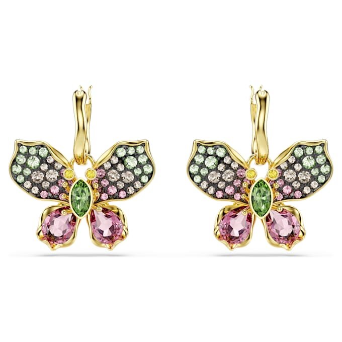 Brincos pendentes Idyllia com cortes mistos, pavé, borboleta, multicoloridos, banhados a ouro Brincos pendentes Idyllia com cortes mistos, pavé, borboleta, multicoloridos, banhados a ouro