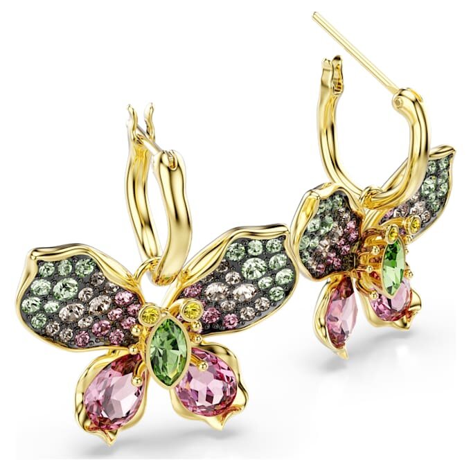 Brincos pendentes Idyllia com cortes mistos, pavé, borboleta, multicoloridos, banhados a ouro Brincos pendentes Idyllia com cortes mistos, pavé, borboleta, multicoloridos, banhados a ouro