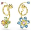 Brincos pendentes Idyllia com design assimétrico, cortes mistos, flor, multicoloridos, banhados a dourado Brincos pendentes Idyllia com design assimétrico, cortes mistos, flor, multicoloridos, banhados a dourado