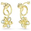 Brincos pendentes Idyllia com design assimétrico, cortes mistos, flor, multicoloridos, banhados a dourado Brincos pendentes Idyllia com design assimétrico, cortes mistos, flor, multicoloridos, banhados a dourado