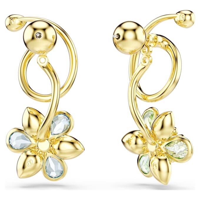 Brincos pendentes Idyllia com design assimétrico, cortes mistos, flor, multicoloridos, banhados a dourado Brincos pendentes Idyllia com design assimétrico, cortes mistos, flor, multicoloridos, banhados a dourado