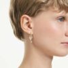 Brincos pendentes Idyllia com ear cuff, cortes mistos, coração com chave, rosa, banhados a dourado Brincos pendentes Idyllia com ear cuff, cortes mistos, coração com chave, rosa, banhados a dourado