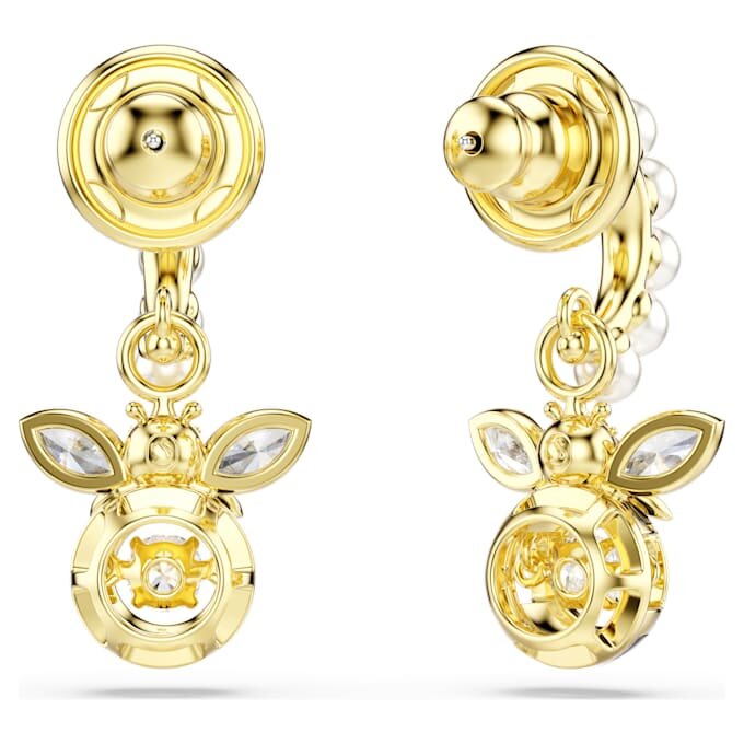 Brincos pendentes Idyllia com pérolas de cristal, cortes mistos, abelha, multicoloridos, banhados a dourado Brincos pendentes Idyllia com pérolas de cristal, cortes mistos, abelha, multicoloridos, banhados a dourado