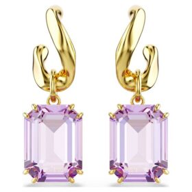 Brincos pendentes Millenia com corte octogonal, roxos, banhados a dourado