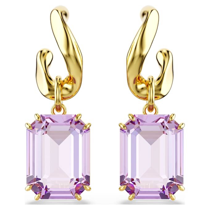 Brincos pendentes Millenia com corte octogonal, roxos, banhados a dourado Brincos pendentes Millenia com corte octogonal, roxos, banhados a dourado