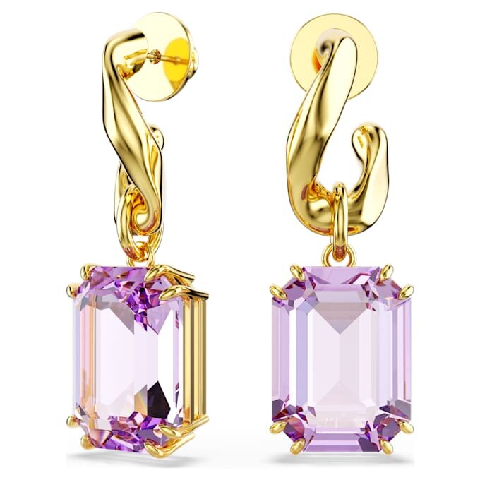 Brincos pendentes Millenia com corte octogonal, roxos, banhados a dourado Brincos pendentes Millenia com corte octogonal, roxos, banhados a dourado