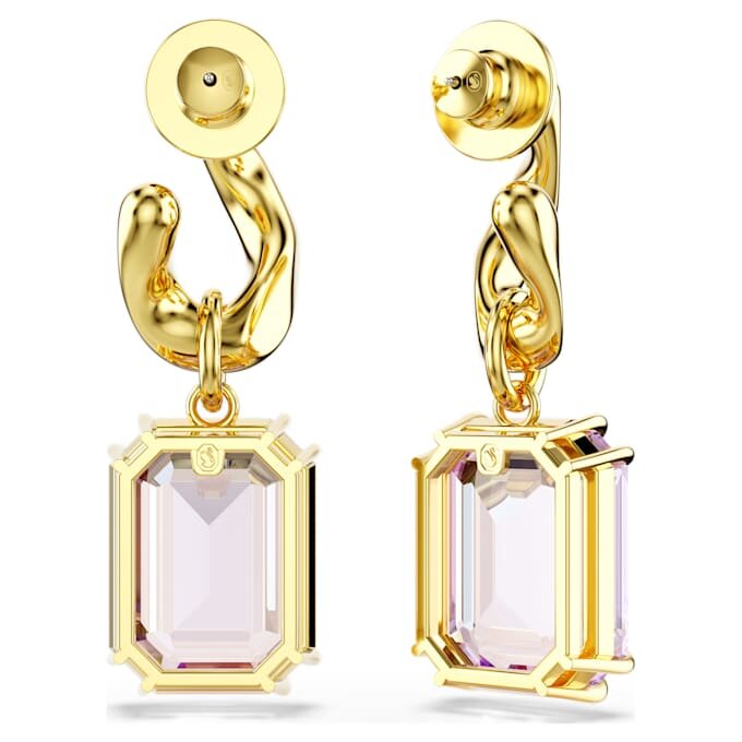 Brincos pendentes Millenia com corte octogonal, roxos, banhados a dourado Brincos pendentes Millenia com corte octogonal, roxos, banhados a dourado