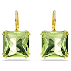 Brincos pendentes Millenia com corte quadrado, verdes, banhados a ouro