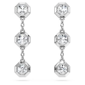 Brincos pendentes octogonais com diamantes cultivados em laboratório, 0,6 ct no total, forma redonda, prata esterlina