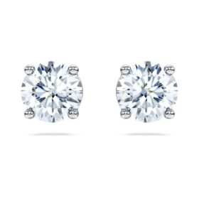 Brincos Solitários Eternity com diamantes cultivados em laboratório, 2 Ct Tw, forma redonda, ouro branco de 14K