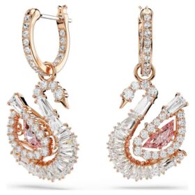 Brincos Swan Drop Pavé, Cisne, Rosa
