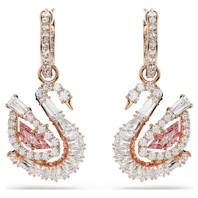 Brincos Swan Drop Pavé, Cisne, Rosa Brincos Swan Drop Pavé, Cisne, Rosa