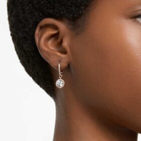 Brincos Una Angelic Drop, corte redondo, pavé, branco, banhados a ouro rosa