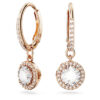 Brincos Una Angelic Drop, corte redondo, pavé, branco, banhados a ouro rosa