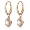 Brincos Una Angelic Drop, corte redondo, pavé, branco, banhados a ouro rosa