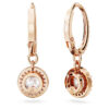 Brincos Una Angelic Drop, corte redondo, pavé, branco, banhados a ouro rosa