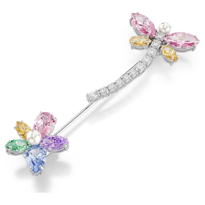 Broche Ariana Grande x Swarovski com cortes mistos, libélula, multicolorido, banhado a ródio Broche Ariana Grande x Swarovski com cortes mistos, libélula, multicolorido, banhado a ródio