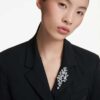 Broche Constella com pérola de cristal, corte redondo, branco, banhado a ródio