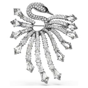 Broche da Coleção Vienna: Cisne, Branco, banhado a ruténio