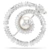 Broche de cobra com pérola de cristal, cortes mistos, Ano da Cobra, branco, banhado a ródio