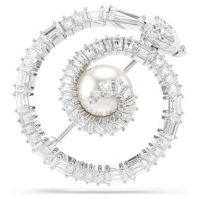 Broche de cobra com pérola de cristal, cortes mistos, Ano da Cobra, branco, banhado a ródio