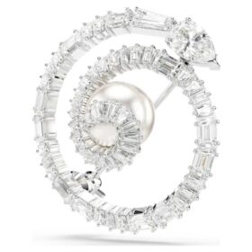Broche de cobra com pérola de cristal, cortes mistos, Ano da Cobra, branco, banhado a ródio