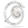 Broche de cobra com pérola de cristal, cortes mistos, Ano da Cobra, branco, banhado a ródio
