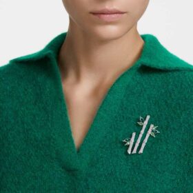 Broche Dellium Bambu, Verde, banhado a ródio