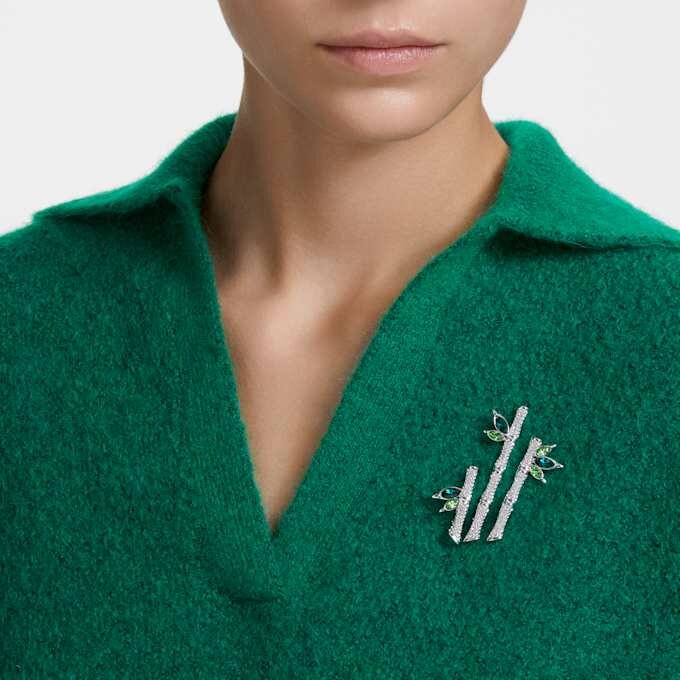Broche Dellium Bambu, Verde, banhado a ródio Broche Dellium Bambu, Verde, banhado a ródio
