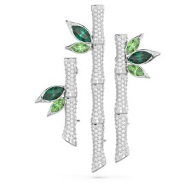 Broche Dellium Bambu, Verde, banhado a ródio