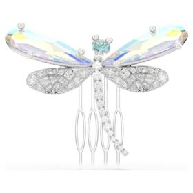 Broche e acessório para o cabelo Ariana Grande X Swarovski com pérolas de cristal, cortes mistos, libélula, branco, banhado a ródio