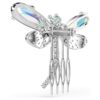 Broche e acessório para o cabelo Ariana Grande X Swarovski com pérolas de cristal, cortes mistos, libélula, branco, banhado a ródio