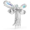 Broche e acessório para o cabelo Ariana Grande X Swarovski com pérolas de cristal, cortes mistos, libélula, branco, banhado a ródio