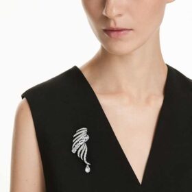 Broche «Feather» da Coleção Vienna, Branco, banhado a ruténio