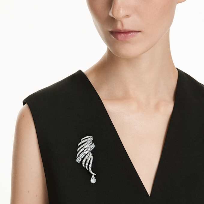 Broche «Feather» da Coleção Vienna, Branco, banhado a ruténio Broche «Feather» da Coleção Vienna, Branco, banhado a ruténio
