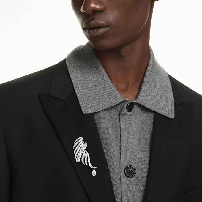 Broche «Feather» da Coleção Vienna, Branco, banhado a ruténio Broche «Feather» da Coleção Vienna, Branco, banhado a ruténio