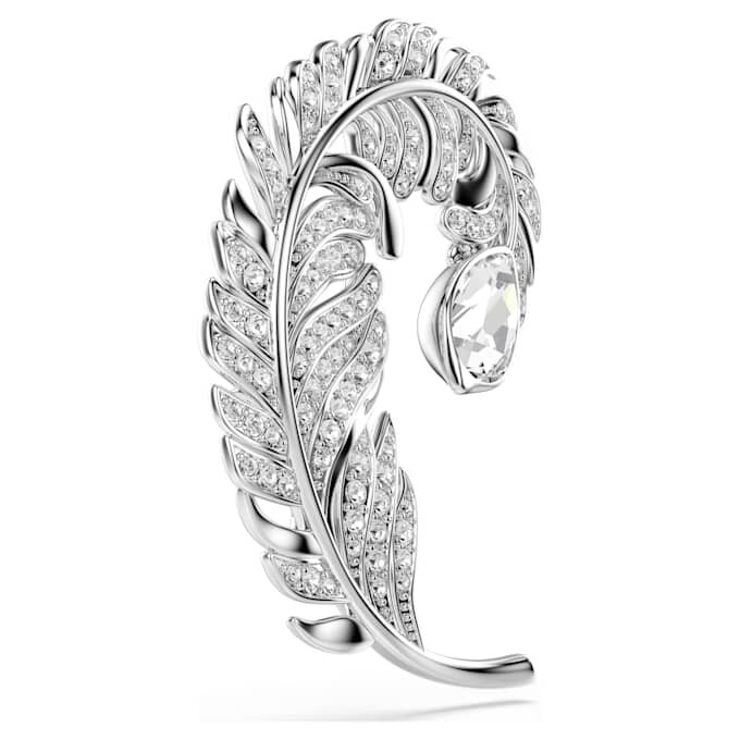 Broche Idyllia com cortes mistos, em forma de pena, banhado a ródio Broche Idyllia com cortes mistos, em forma de pena, banhado a ródio