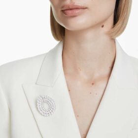 Broche Matrix, corte redondo, branco, banhado a ródio Broche Matrix, corte redondo, branco, banhado a ródio