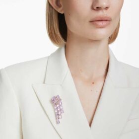 Broche Millenia com corte octogonal, roxo, banhado a dourado Broche Millenia com corte octogonal, roxo, banhado a dourado