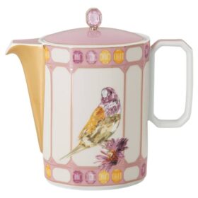 Cafeteira Idyllia em porcelana, com motivo de cristal, pássaro, multicolorida