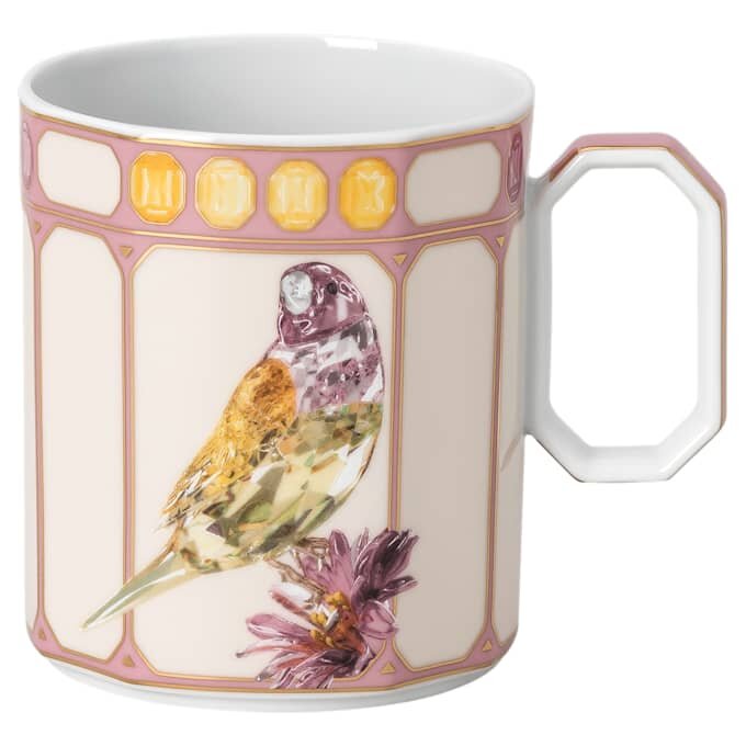 Caneca Idyllia em porcelana, com motivo de cristais, pintassilgo, rosa Caneca Idyllia em porcelana, com motivo de cristais, pintassilgo, rosa