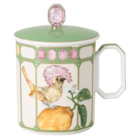 Caneca Idyllia em porcelana, com motivo em cristal, papa-moscas, verde