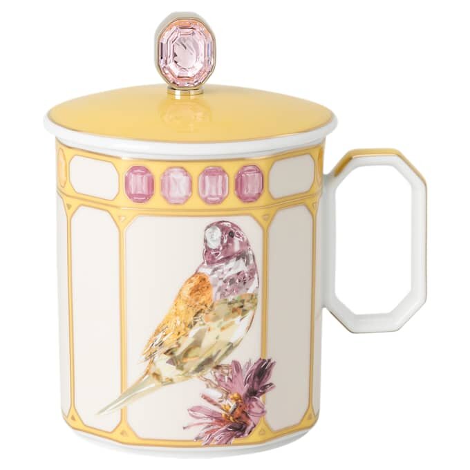 Caneca Idyllia em porcelana, com motivo em cristal, pintassilgo, amarela Caneca Idyllia em porcelana, com motivo em cristal, pintassilgo, amarela