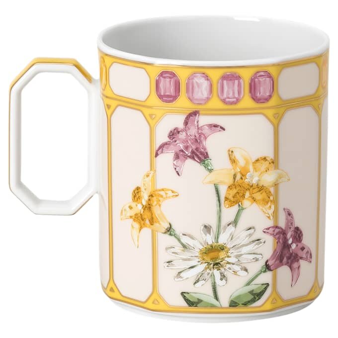 Caneca Idyllia em porcelana, com motivo em cristal, pintassilgo, amarela Caneca Idyllia em porcelana, com motivo em cristal, pintassilgo, amarela