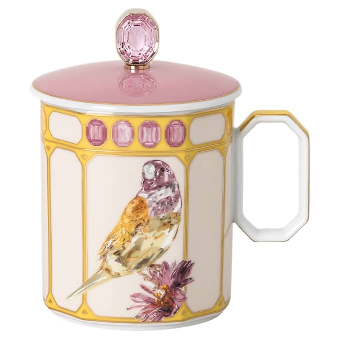 Caneca Idyllia em porcelana, com motivo em cristal, pintassilgo, amarela Caneca Idyllia em porcelana, com motivo em cristal, pintassilgo, amarela