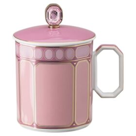 Caneca Signum com tampa, em porcelana, cor-de-rosa