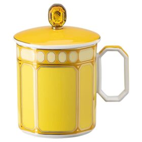 Caneca Signum com tampa, porcelana, amarela